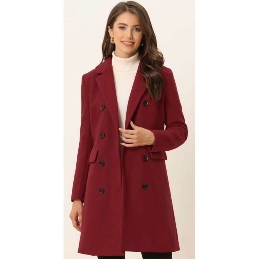 Allegra K Women's Winter Coat Elegant Notched Lapel Double Breasted Trench‎ Coat